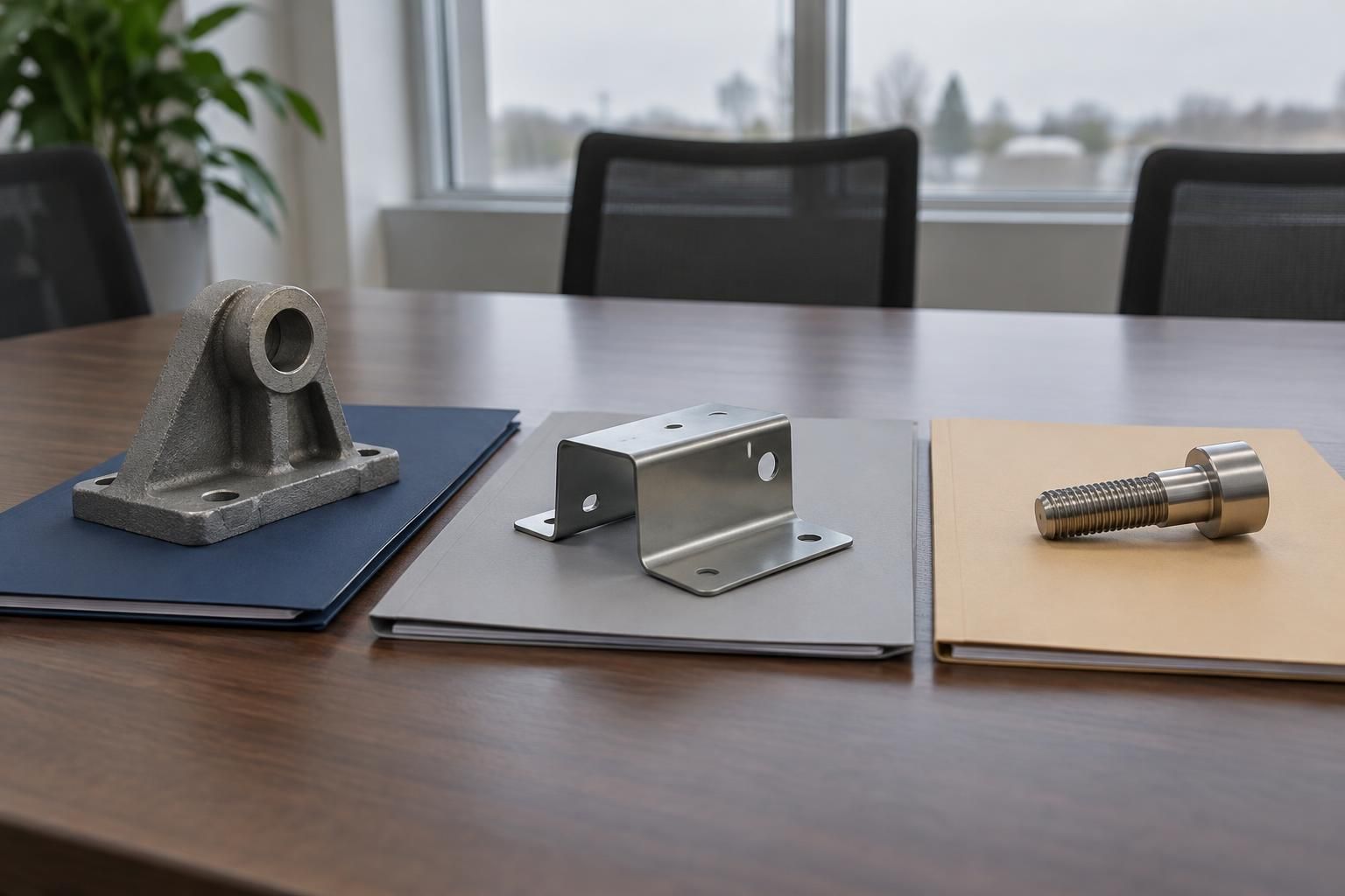 Three quotation folders with different sample parts side by side